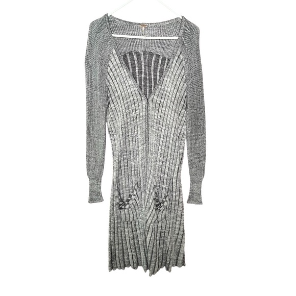 Free People Long Line Lagenlook Ribbed Duster Cardigan Knit Sweater Pockets XS - Picture 2 of 9